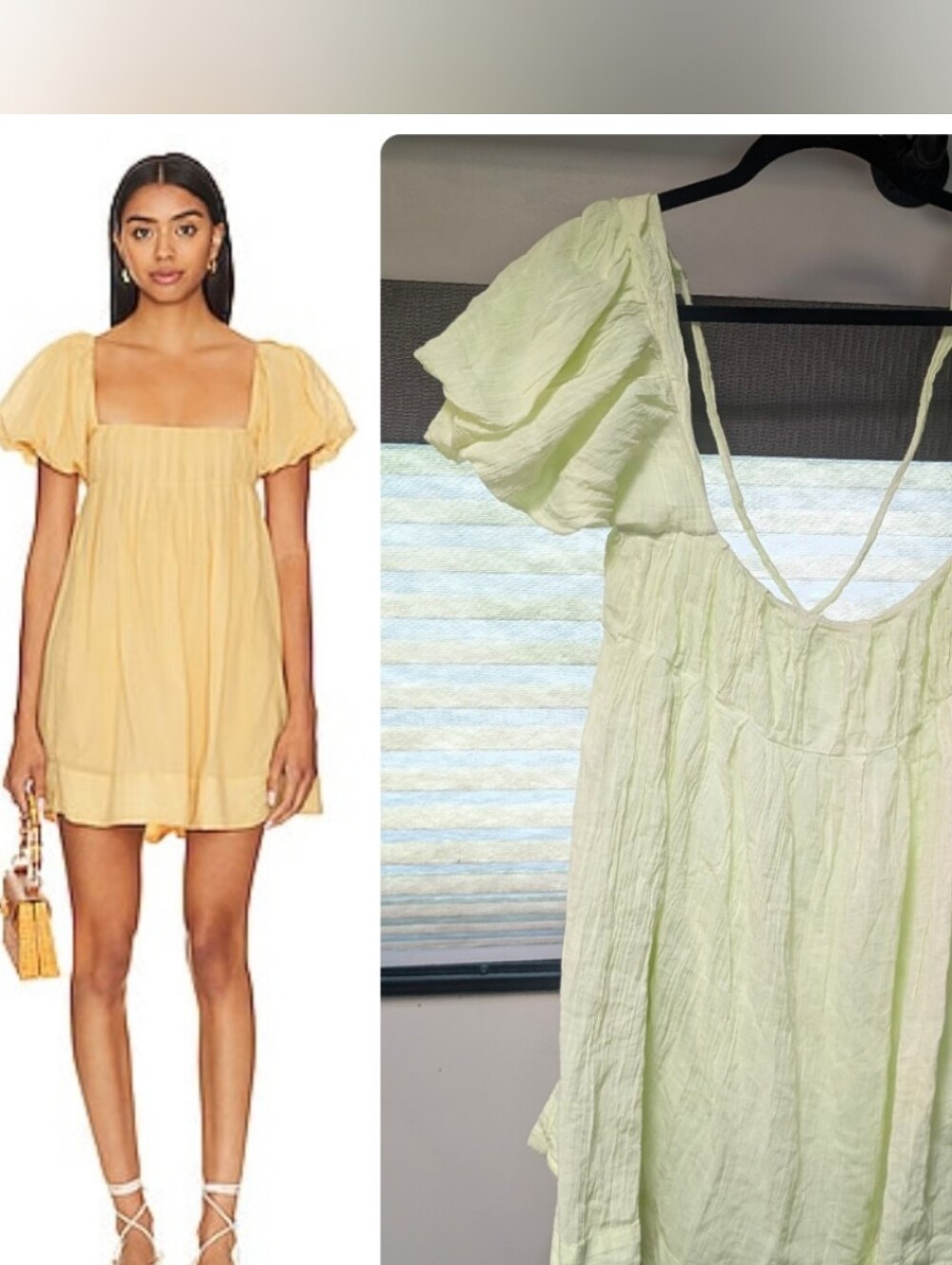 Free People Marina Dress XL Light Green Vacation Strappy Back Puff Sleeve